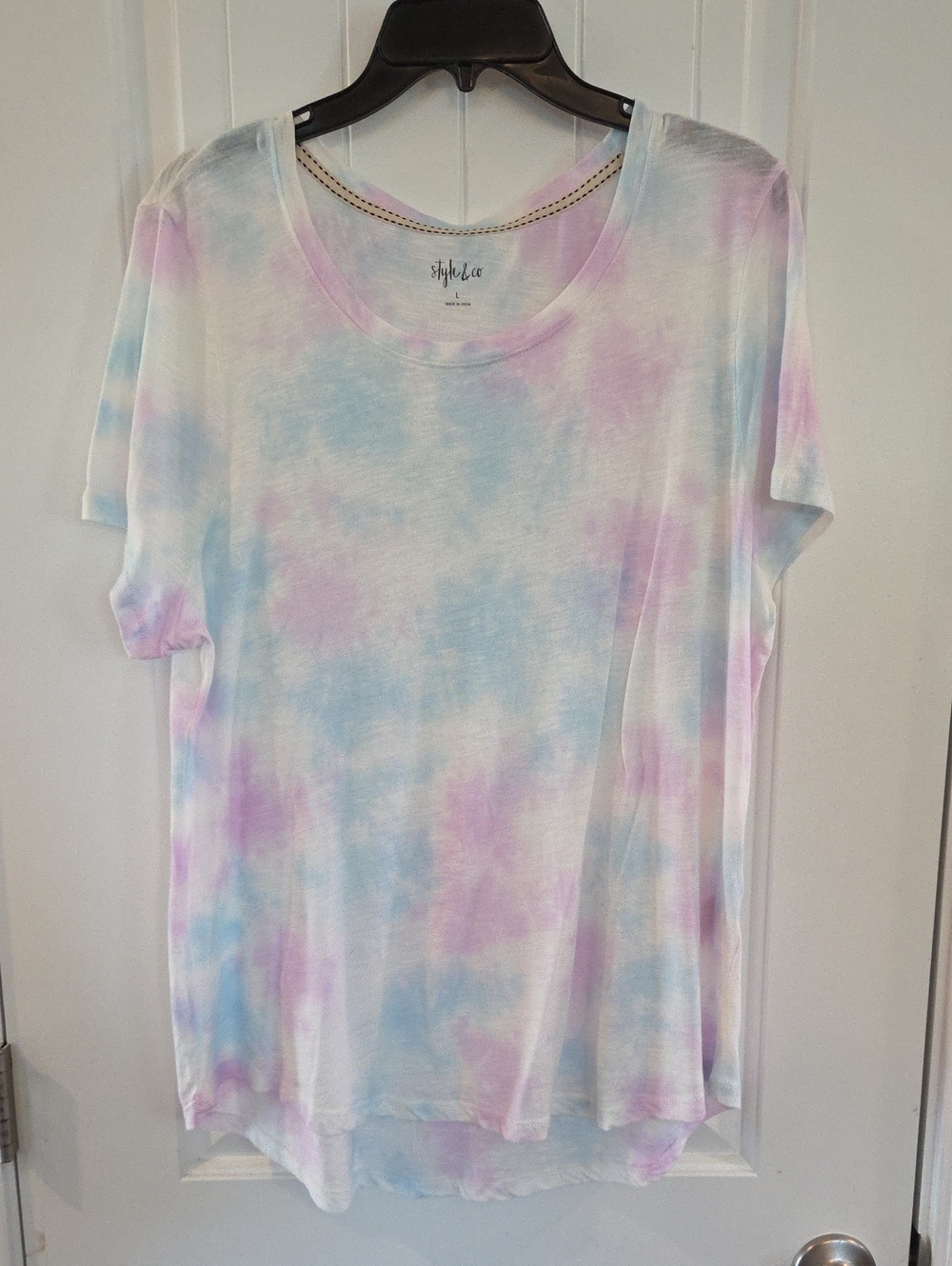 Style & Co. Pastel Tie-Dye Scoop Neck Tee - White, Pink, Blue